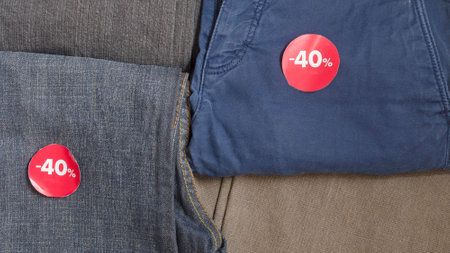Discount 40 percent on jeans.Season saleの写真素材