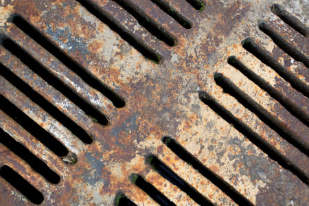 rusty metal texture with gaps, top viewの写真素材