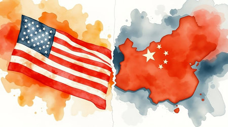 Watercolor US and China Flags in Contrastの素材