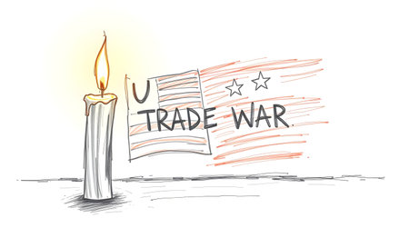 Candle and Trade War Illustration with Flagsの素材