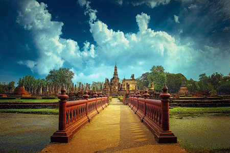 Bridge to  Sukhothai Historical Park, Thailand.の写真素材