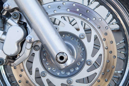 detail of disk brake system on a motorcycleの写真素材