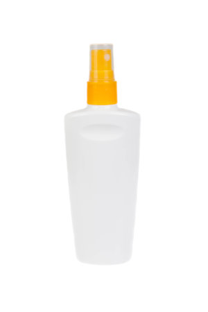 White bottle with suntan cream, isolatedの写真素材