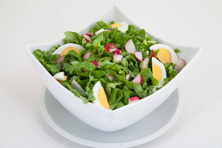 green salad in white plateの写真素材