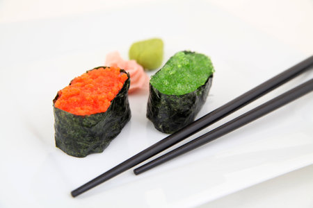 Sushi gunkan with caviar, tobiko. Traditional japanese foodの写真素材