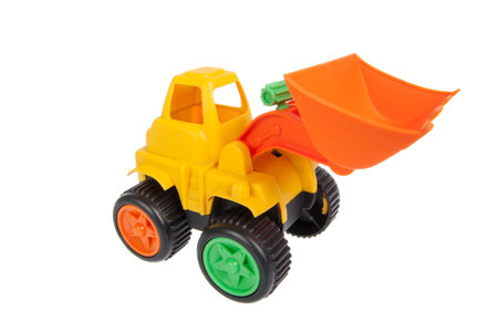 toy, bulldozer isolated on whiteの写真素材