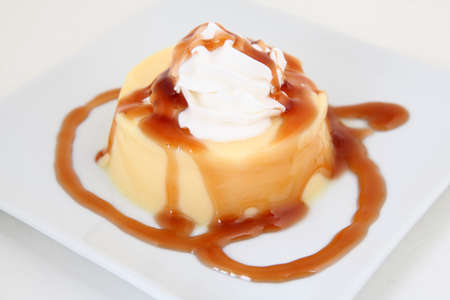 Creme caramel with icecreamの写真素材
