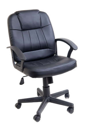 Black leather office chair isolated on whiteの写真素材