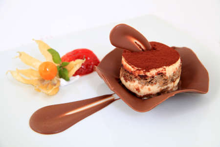 Piece of chocolate tiramisu cakeの写真素材
