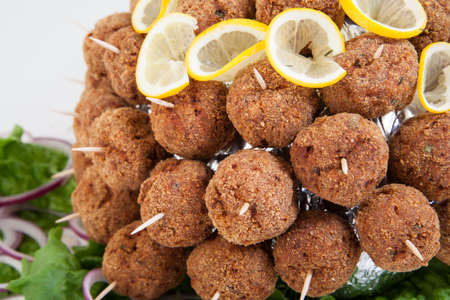 Close up of party platter with meatballs. Food cateringの写真素材