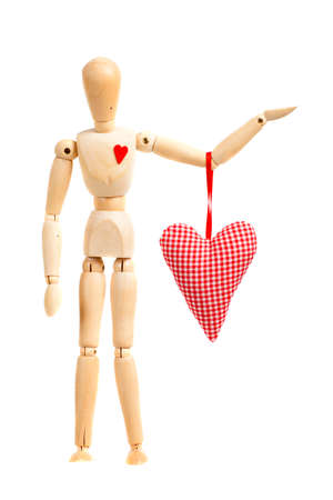wooden figure with heart, isolatedの写真素材