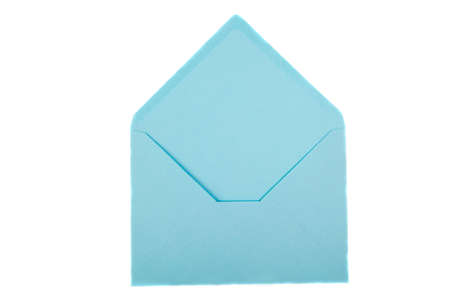 open blue envelope on white backgroundの写真素材