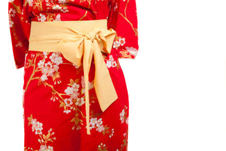 Yellow ribbon on Japanese traditional clothes of Kimono, Yukataの写真素材