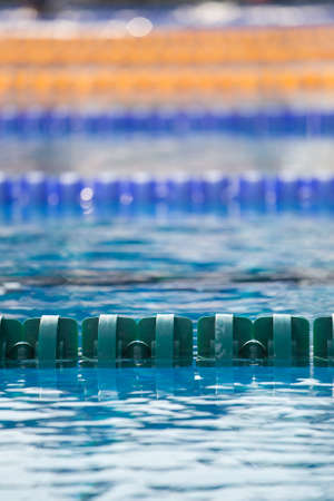 Close up of swim lanes in sports competition swimming poolの写真素材
