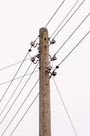 Electricity post with wire lines. Power electric distributionの写真素材