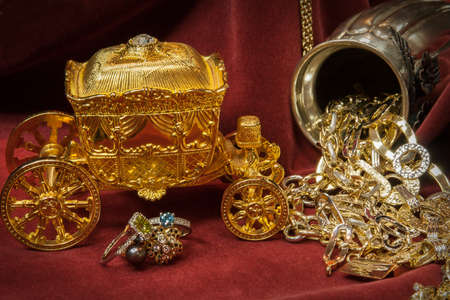 Mixed gold, silver and diamonds jewelery.