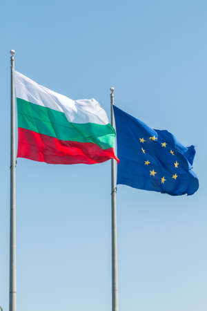 European Union and Bulgaria flagsの写真素材