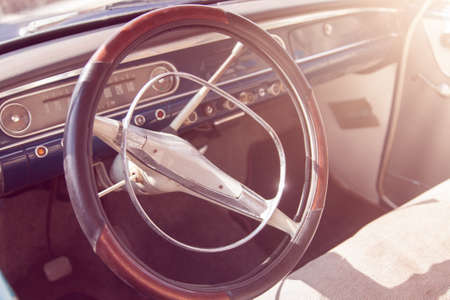Interior of a classic vintage carの写真素材