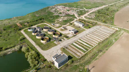Aerial view of cleaning construction for a sewage treatment