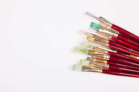 Various drawing tools, set of dirty paint brushesの写真素材