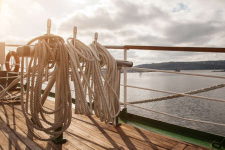 ropes on an old vessel, sailingの写真素材