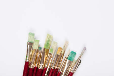 Various drawing tools, set of dirty paint brushesの写真素材