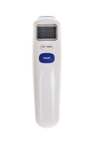 Electronic medical infrared thermometer, forehead, isolated on white