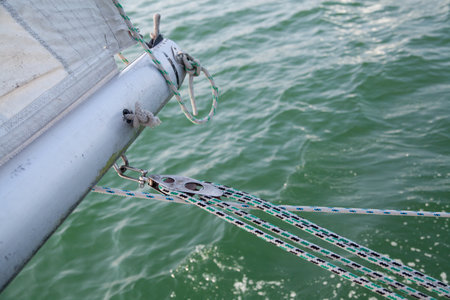 closeup of rope on sailing boatの写真素材