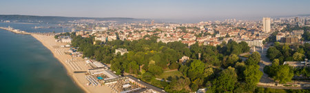 Beautiful cityscape over Varna city, Bulgaria. Panoramic aerial view.  Varna is the sea capital of Bulgaria.の写真素材