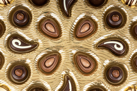 box of various chocolate candiesの写真素材