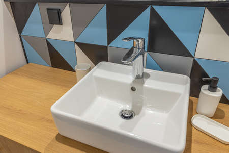 Modern water tap sink with faucet. New home. Interior detailの写真素材