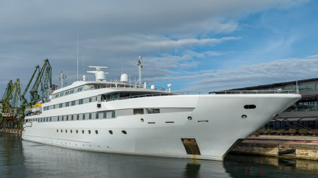 Large luxury motor yacht moored in Varna port, Bulgariaの写真素材