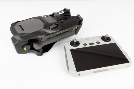 Varna, Bulgaria - November 18, 2022: A new DJI Mavic 3 CLASSIC drone and remote controller....