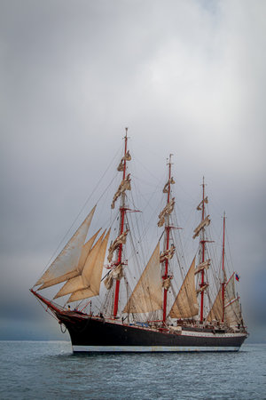 Old ship sailing in the seaの写真素材
