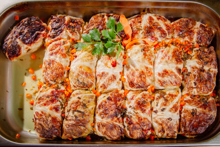 Delicious homemade stuffed cabbage leaves, sarmi. Sarmi, Bulgarian traditional foodの写真素材