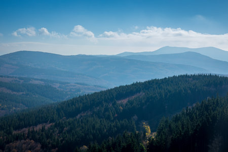 High mountain in morning time. Beautiful natural landscape. Stara planina, Balkan mountain, Bulgariaの写真素材