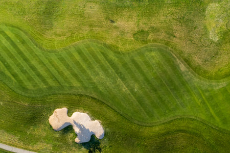 Aerial view of a beautiful green golf courseの写真素材