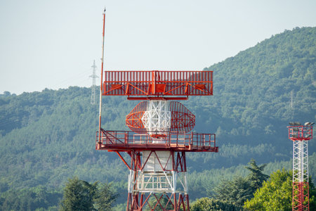 Large radar tower, used for air traffic control and communication. Industrial structure,...