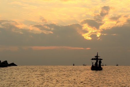 Fishing boat in thai sea, Thailandの写真素材