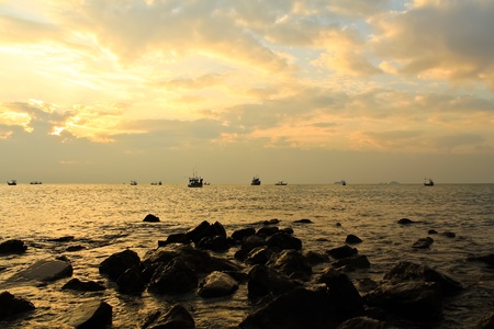 Fishing boat in thai sea, Thailandの写真素材