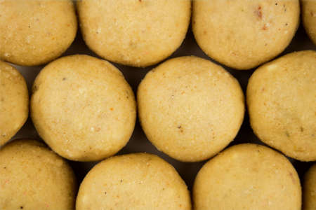 Close up macro shot of Indian truffle balls called laddu (laddoo).の写真素材