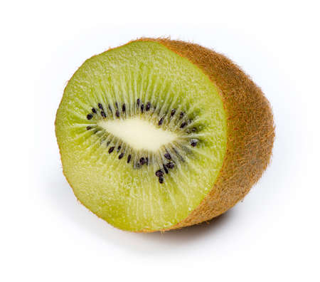 Isolated macro of sliced half kiwi fruitの写真素材