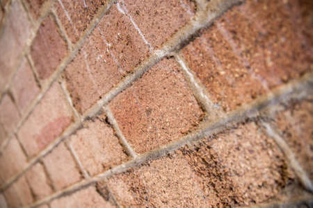 Looking down old weathered brick wall with shallow depth of field in Sydney, Australiaの写真素材