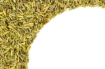 Background texture of healthy dried rosemary herb isolated on whiteの写真素材