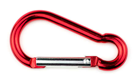 Closeup of red abseil rappelling hook claspの写真素材