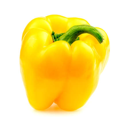 Perfect looking yellow pepper capsicum isolated on whiteの写真素材