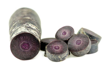 Macro closeup of diced purple carrotの写真素材