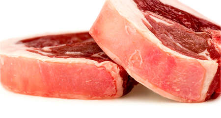 Closeup macro background texture of red meat lamb loin chopsの写真素材