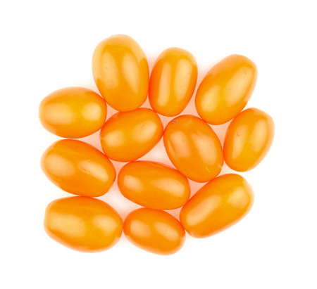 Aerial top view of yellow orange cherry grape tomatoesの写真素材