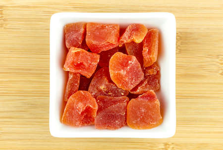 Dehydrated dried papaya in white bowlの写真素材